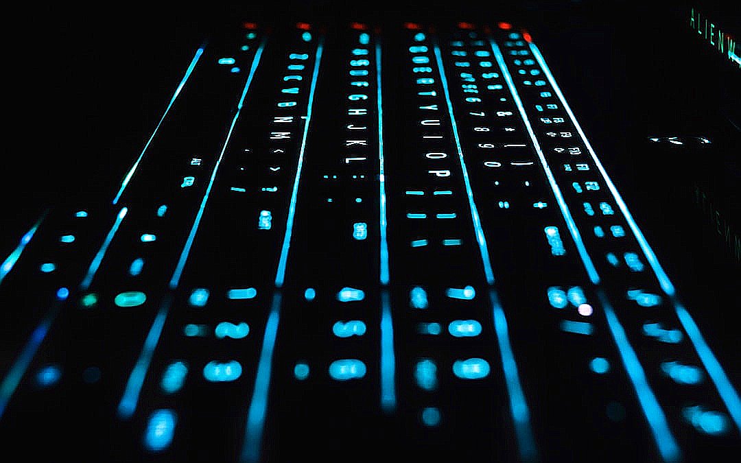computer mechanical keyboard with blue LED light