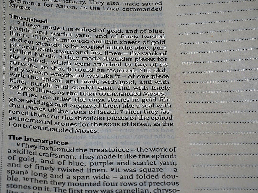 Close-up of text from a book about religious garments.