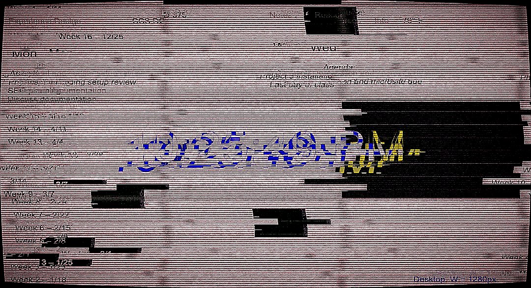 Glitching document with blue and yellow text.