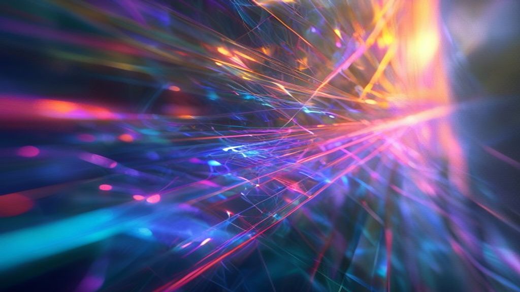 Abstract modern composition of glowing geometric light-trails flowing in parallel lines, breaking through a translucent 