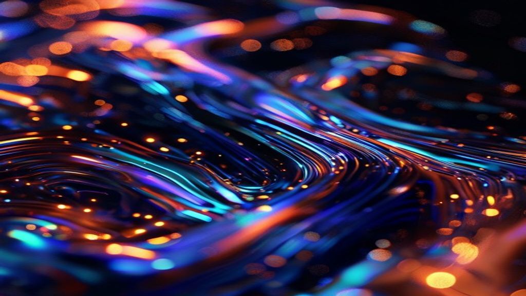 Macro shot of iridescent liquid metal morphing into rigid geometric copper circuits. Cinematic lighting with cool blue a