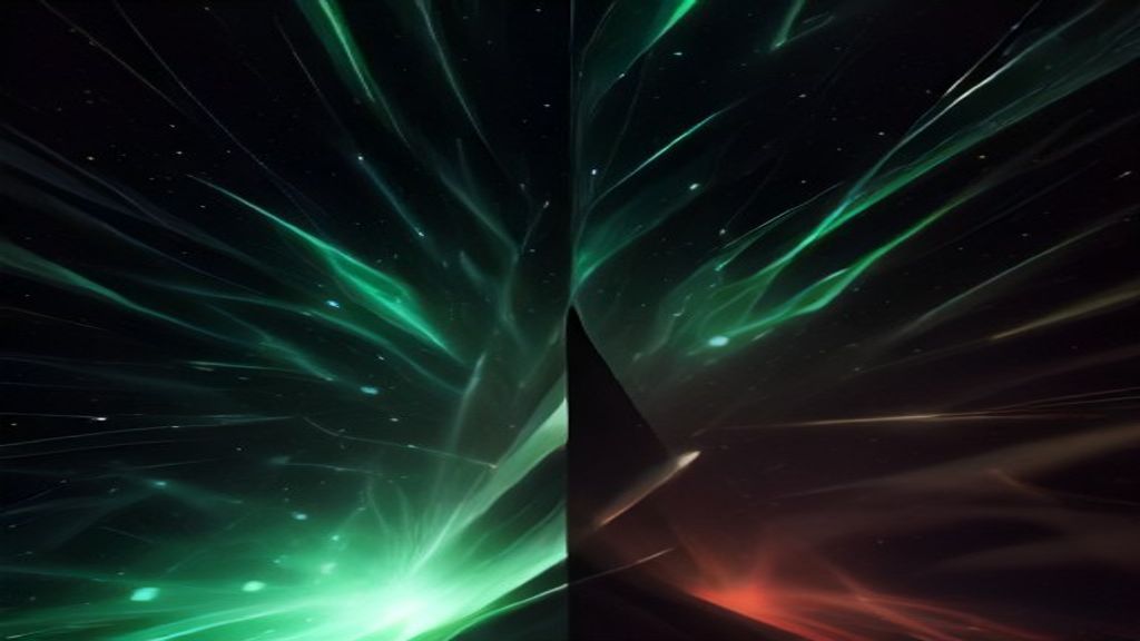 Modern abstract visualization of data acceleration. Shards of translucent emerald and deep crimson glass colliding in a 