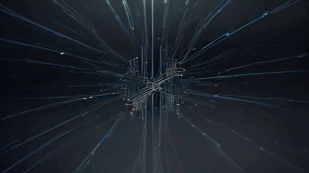 Modern abstract visualization of a ghost-like neural network weaving through a metallic server grid. Ethereal white smok
