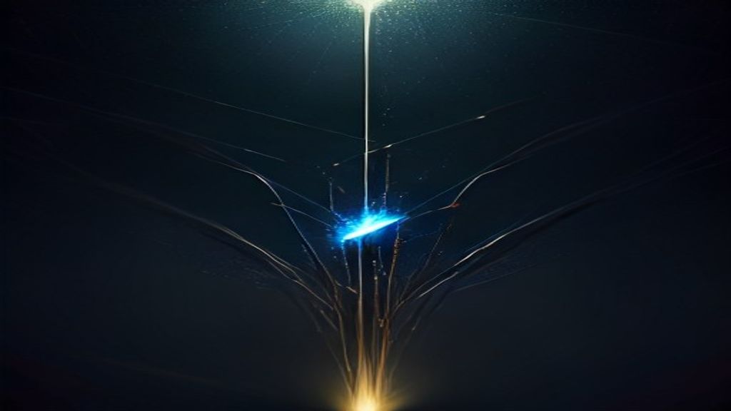 Modern abstract representation of a digital signal breaking. A glowing gold circuit line snapping into fragmented shards