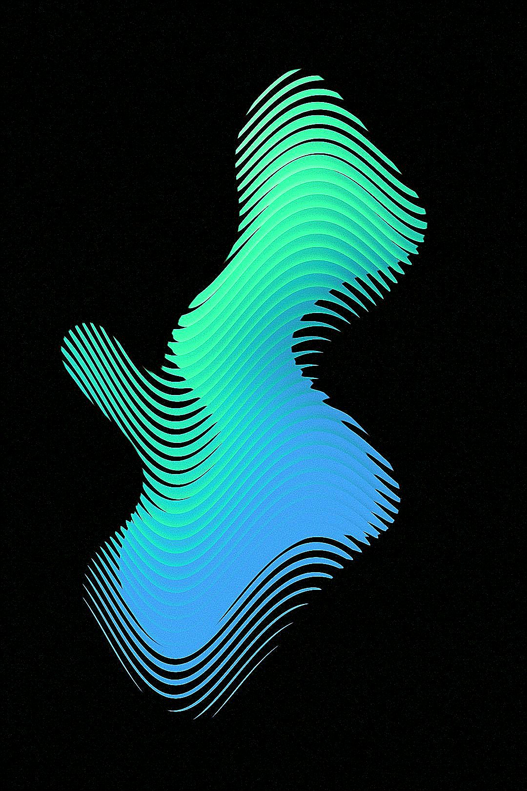 Abstract flowing shape with blue and green gradient lines
