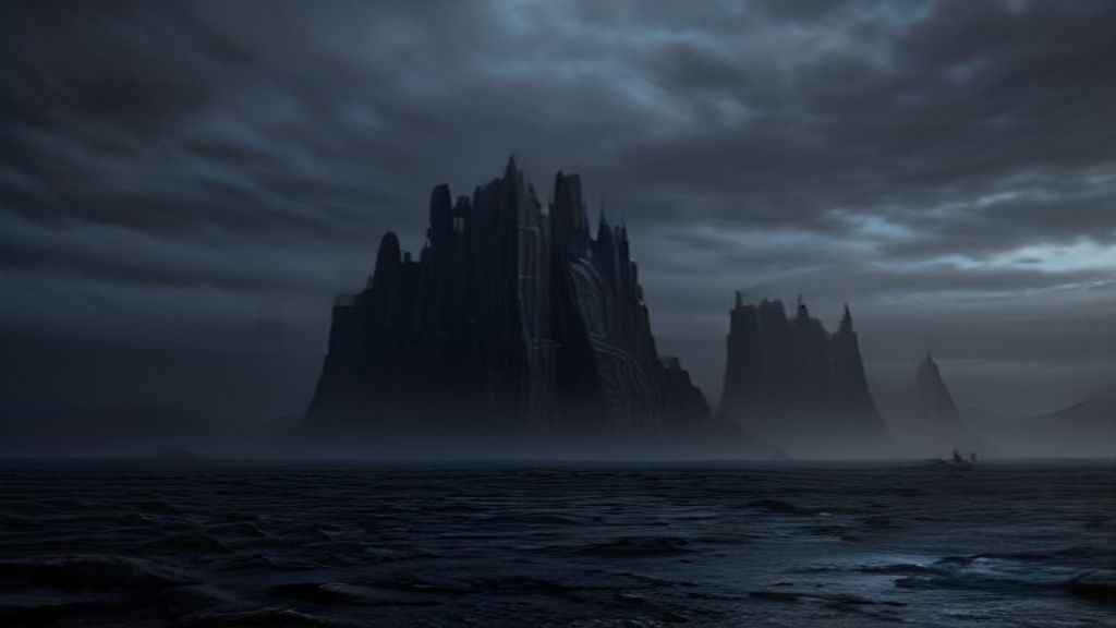 A vast, desolate digital wasteland with monolithic obsidian towers leaning at angles. A single glowing golden data-strea