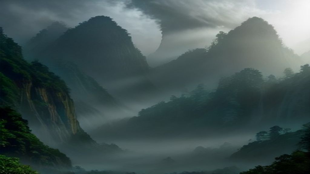 A vast, photorealistic landscape transitioning from a wireframe blueprint into a lush, detailed ecosystem. Soft morning 