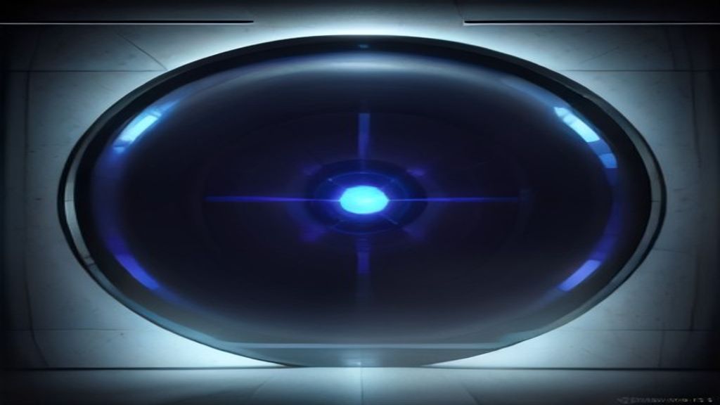 Photorealistic wide shot of a futuristic digital vault door made of liquid chrome. A seamless holographic seal is glitch