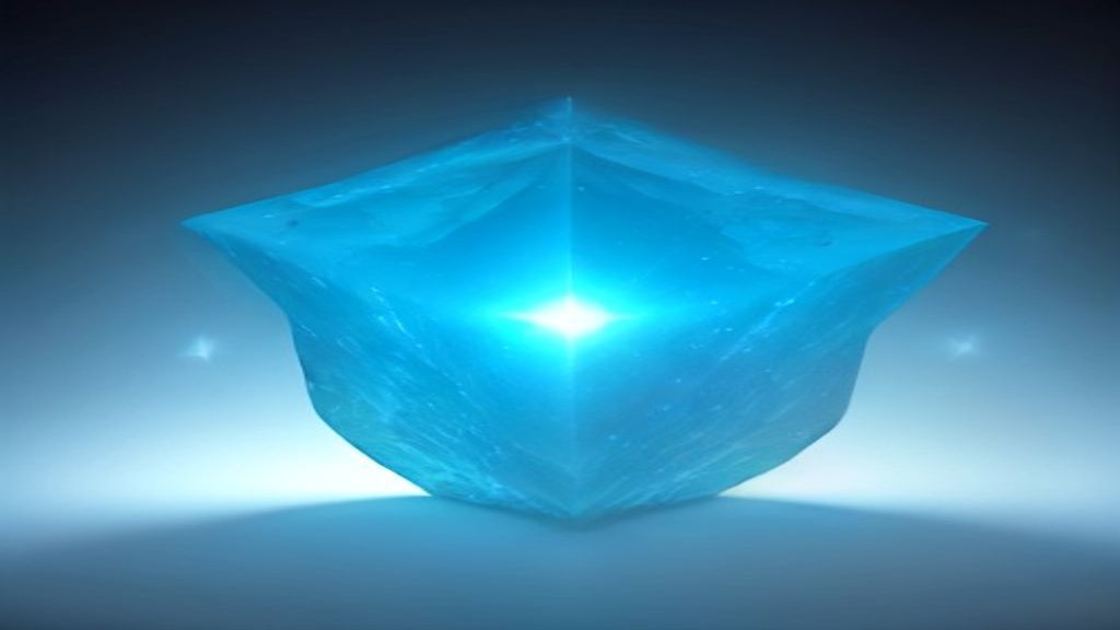 A single, glowing crystalline data node floating in a void, partially dissolving into digital noise and glitch artifacts