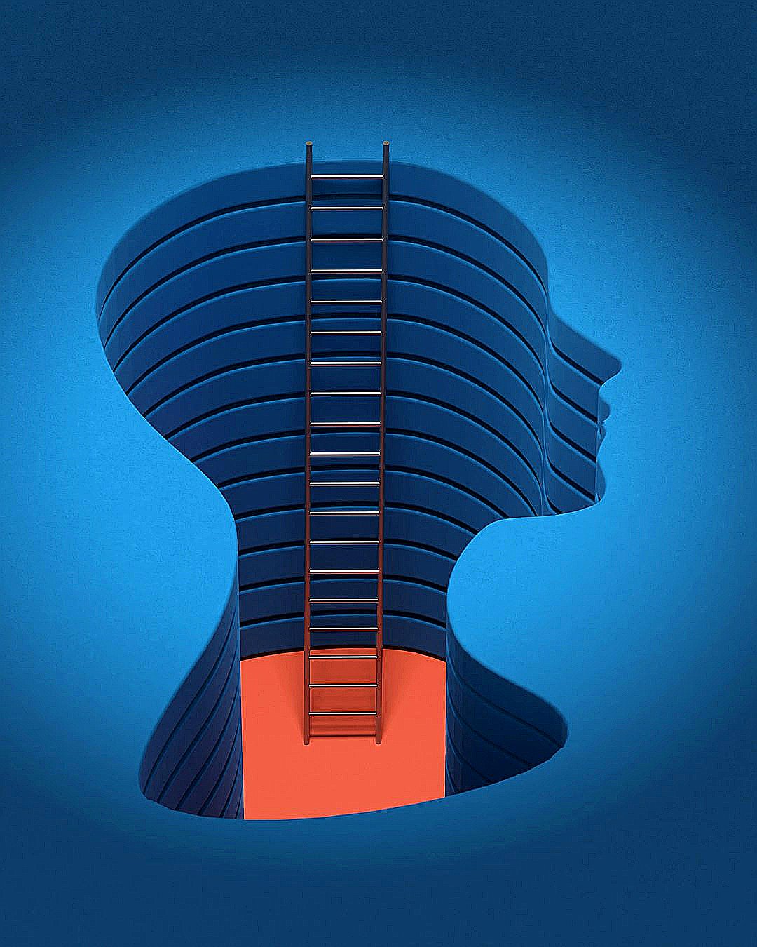 ladder inside head silhouette illustration