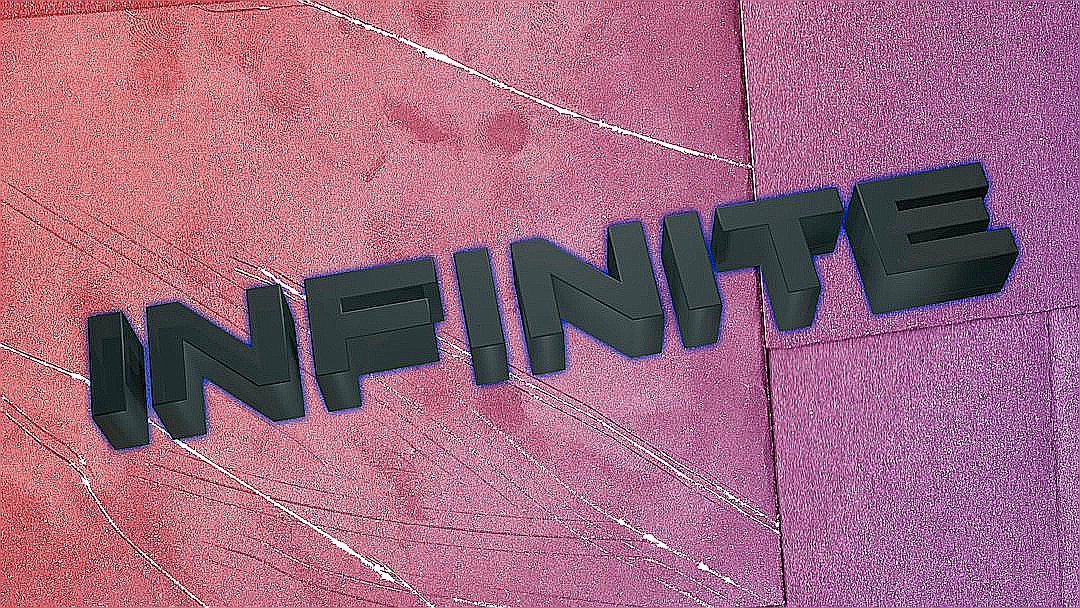 The word "infinite" in 3D letters on textured background