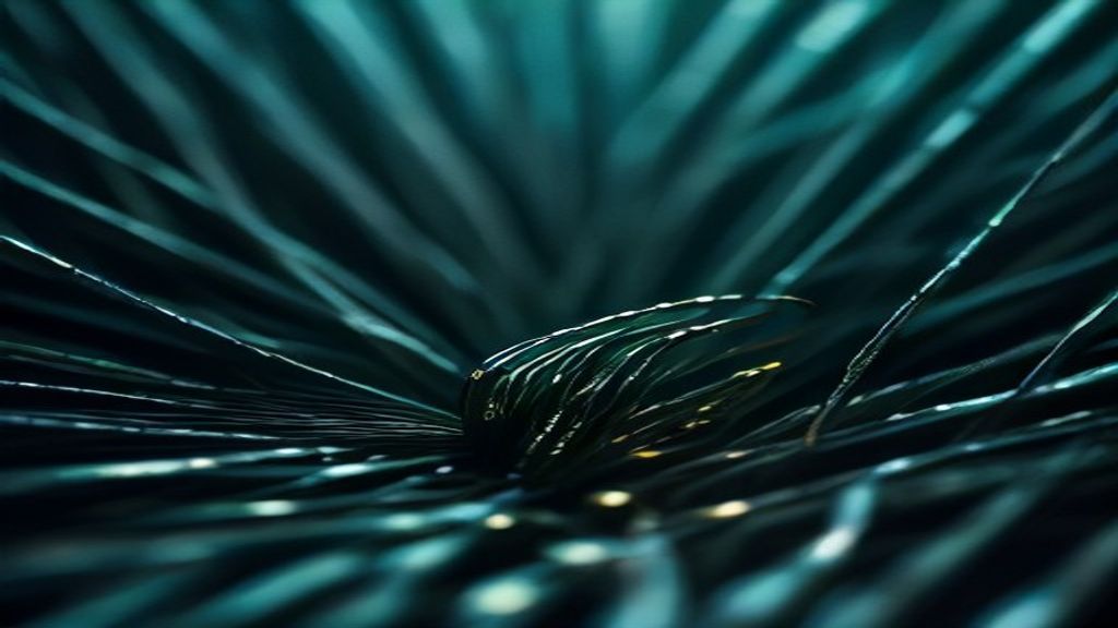 A macro shot of a single, brilliant gold circuit line cutting through a dense, blurred forest of silver wires. Cinematic