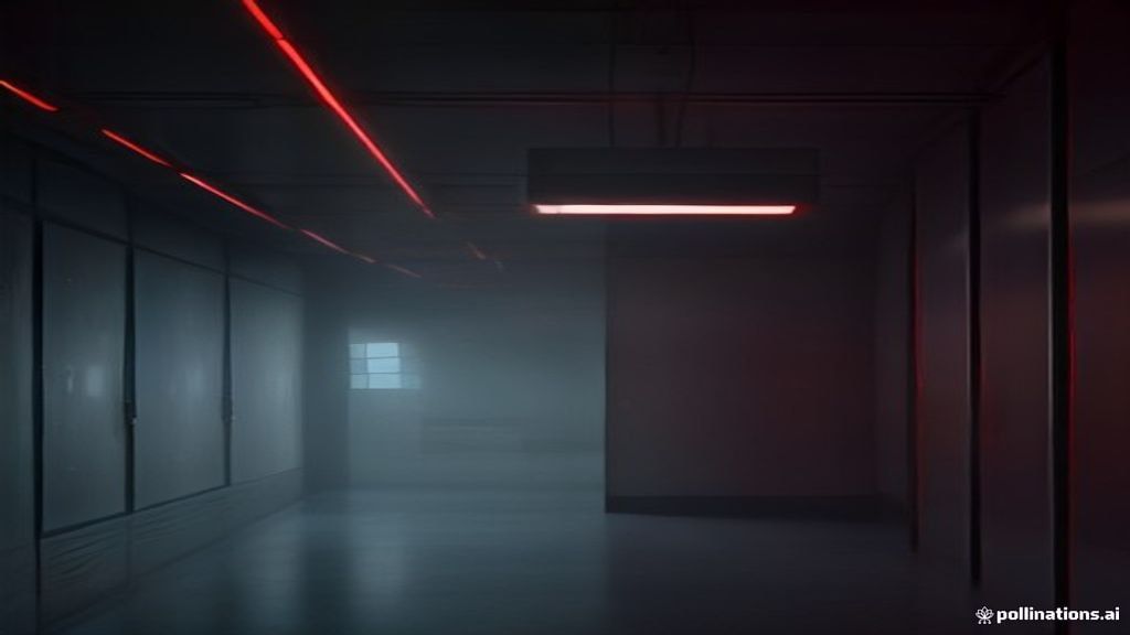 Photorealistic shot of a sleek, futuristic server room with a single rogue red light pulsing amidst a sea of cool white 