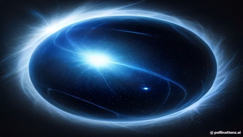 Abstract visualization of an exploding sphere of luminous geometric particles. Shimmering silver and cobalt blue gradien