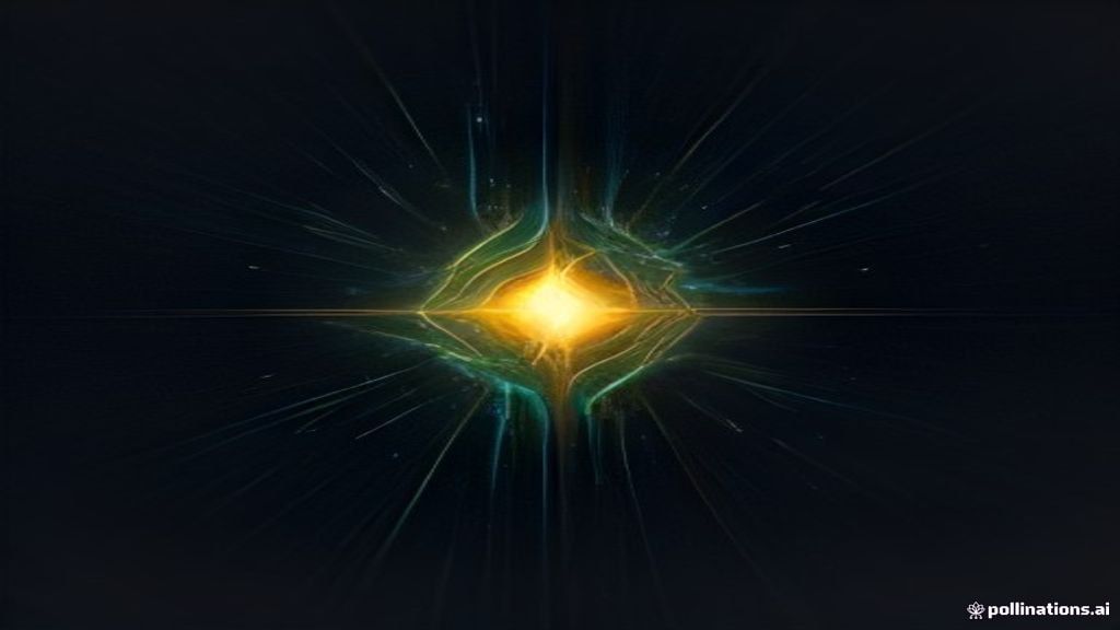 Cinematic macro shot of glowing digital gold filaments weaving into a complex 3D wave. Deep obsidian background, neon am